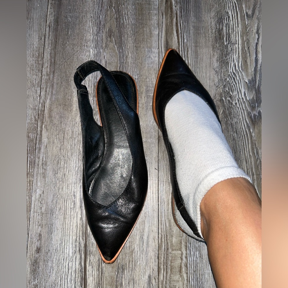 Frye Black Leather Slingback Flats